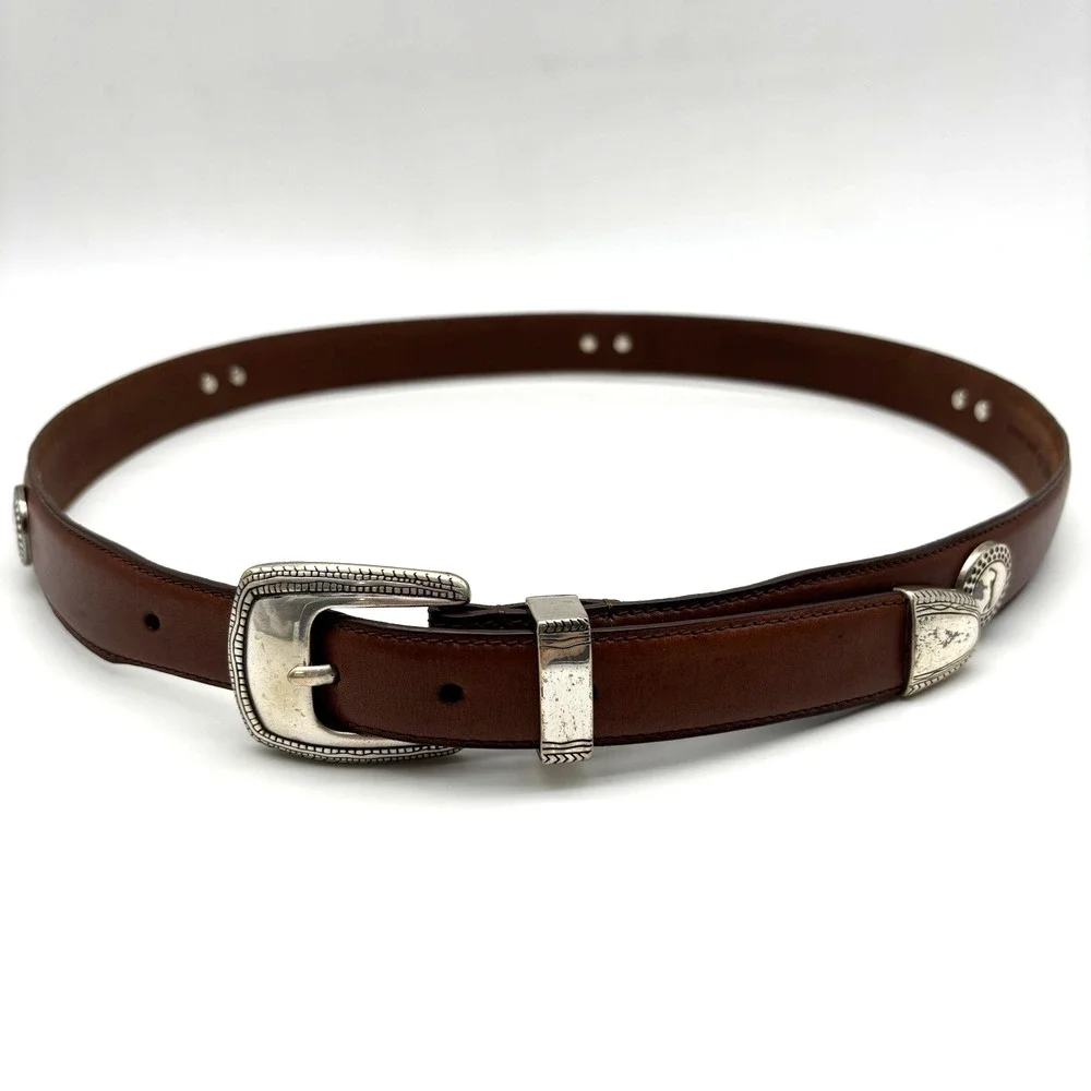 Vintage 90s PGA Tour Brown Full Grain Leather Concho Golf Belt 40 38-42